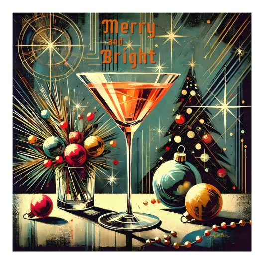 Retro 50er Merry & Bright Christmas Martini Fotodruck (Vorne)