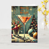 Retro 50er Merry & Bright Christmas Martini Karte (Gelbe Blume)