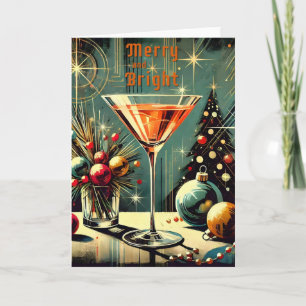 Retro 50er Merry & Bright Christmas Martini Karte