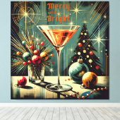 Retro 50er Merry & Bright Christmas Martini Leinwanddruck (Insitu (Holzboden))