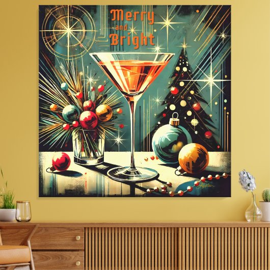 Retro 50er Merry & Bright Christmas Martini Leinwanddruck (Insitu (Wohnzimmer))