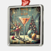 Retro 50er Merry & Bright Christmas Martini Ornament Aus Metall (Links)
