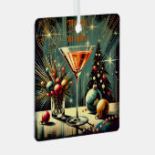 Retro 50er Merry & Bright Christmas Martini Ornament Aus Metall (Vorderseite Rechts)