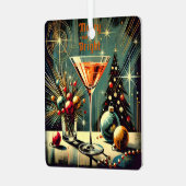 Retro 50er Merry & Bright Christmas Martini Ornament Aus Metall (Vorderseite links)