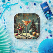 Retro 50er Merry & Bright Christmas Martini Pappteller (Party)