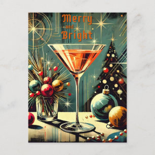 Retro 50er Merry & Bright Christmas Martini Postkarte