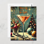 Retro 50er Merry & Bright Christmas Martini Postkarte (Vorne/Hinten)