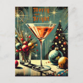 Retro 50er Merry & Bright Christmas Martini Postkarte (Vorderseite)