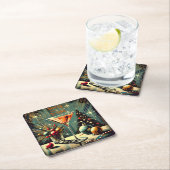 Retro 50er Merry & Bright Christmas Martini Rechteckiger Pappuntersetzer (Vor Ort)