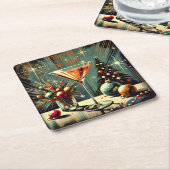 Retro 50er Merry & Bright Christmas Martini Rechteckiger Pappuntersetzer (angewinkelt)