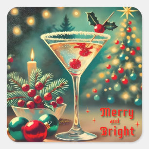 Retro 50er Merry Bright Weihnachts Cocktail Martin Quadratischer Aufkleber