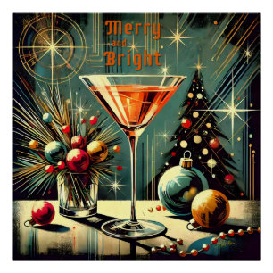 Retro 50er Merry & Bright Weihnachts-Martini Poster