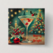 Retro 50er Merry Bright Weihnachtscocktail Martini Button (Vorderseite)