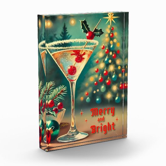 Retro 50er Merry Bright Weihnachtscocktail Martini Fotoblock (Links)