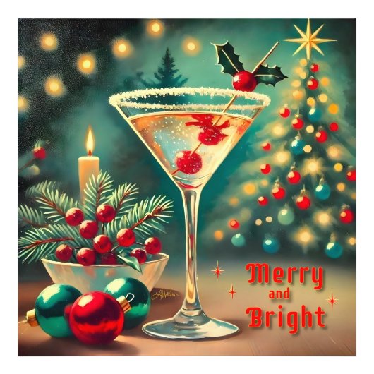 Retro 50er Merry Bright Weihnachtscocktail Martini Fotodruck (Vorne)