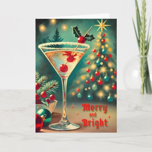 Retro 50er Merry Bright Weihnachtscocktail Martini Karte (Vorderseite)