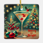 Retro 50er Merry Bright Weihnachtscocktail Martini Keramikornament (Vorderseite)