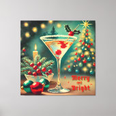 Retro 50er Merry Bright Weihnachtscocktail Martini Leinwanddruck (Vorderseite)