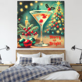 Retro 50er Merry Bright Weihnachtscocktail Martini Leinwanddruck (Insitu (Schlafzimmer))
