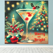 Retro 50er Merry Bright Weihnachtscocktail Martini Leinwanddruck (Insitu (Holzboden))