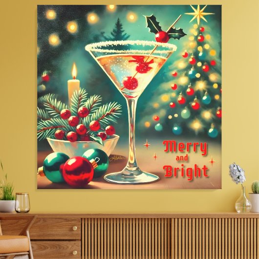 Retro 50er Merry Bright Weihnachtscocktail Martini Leinwanddruck (Insitu (Wohnzimmer))
