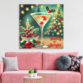 Retro 50er Merry Bright Weihnachtscocktail Martini Leinwanddruck (Insitu (Wohnzimmer))
