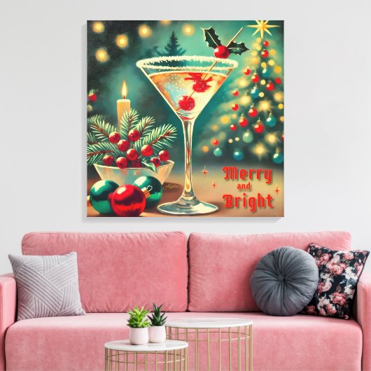 Retro 50er Merry Bright Weihnachtscocktail Martini Leinwanddruck (Insitu (Wohnzimmer))