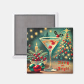 Retro 50er Merry Bright Weihnachtscocktail Martini Magnet (Vorderseite/Rückseite)