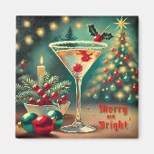 Retro 50er Merry Bright Weihnachtscocktail Martini Magnet (Vorne)