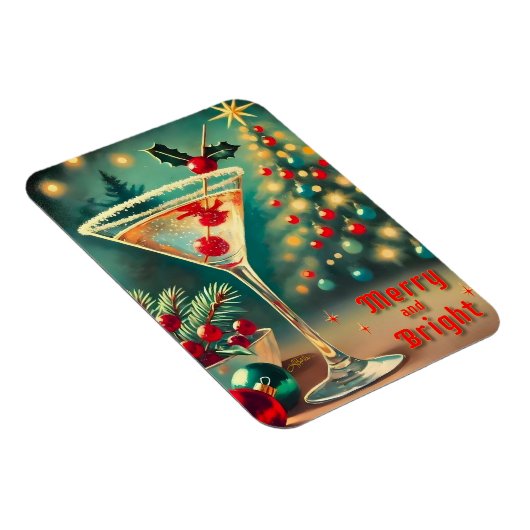 Retro 50er Merry Bright Weihnachtscocktail Martini Magnet (Rechte Seite)