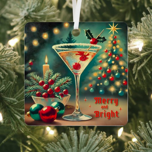 Retro 50er Merry Bright Weihnachtscocktail Martini Ornament Aus Metall (InSitu)