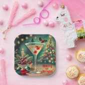 Retro 50er Merry Bright Weihnachtscocktail Martini Pappteller (Party)