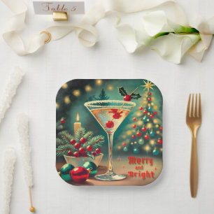 Retro 50er Merry Bright Weihnachtscocktail Martini Pappteller