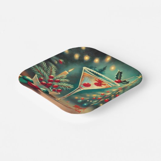 Retro 50er Merry Bright Weihnachtscocktail Martini Pappteller (Gewinkelt)