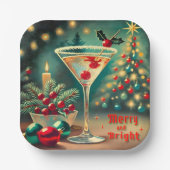 Retro 50er Merry Bright Weihnachtscocktail Martini Pappteller (Vorderseite)
