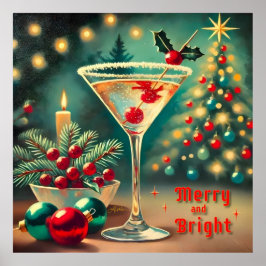 Retro 50er Merry Bright Weihnachtscocktail Martini Poster