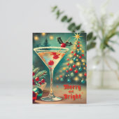 Retro 50er Merry Bright Weihnachtscocktail Martini Postkarte (Stehend Vorderseite)