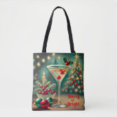 Retro 50er Merry Bright Weihnachtscocktail Martini Tasche (Vorderseite)
