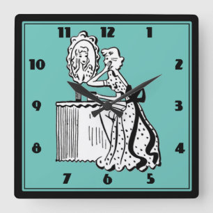 Retro 50er Mitte- des Jahrhundertsmodernes Quadratische Wanduhr