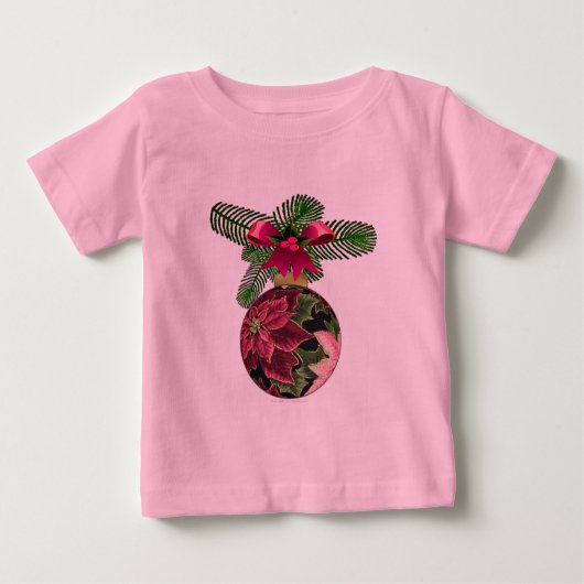 Retro 50er Poinsettia Burgund Ornament Baby T-shirt (Vorderseite)