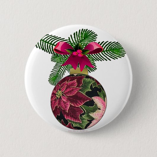 Retro 50er Poinsettia Burgund Ornament Button (Vorderseite)