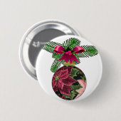 Retro 50er Poinsettia Burgund Ornament Button (Vorne & Hinten)