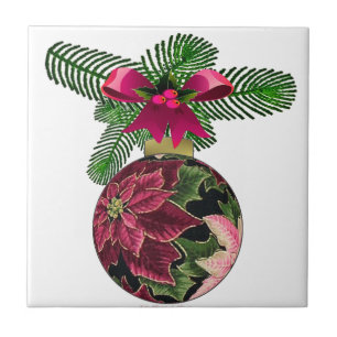 Retro 50er Poinsettia Burgund Ornament Fliese