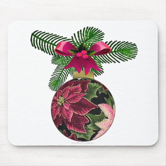 Retro 50er Poinsettia Burgund Ornament Mousepad (Vorne)