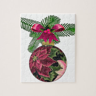 Retro 50er Poinsettia Burgund Ornament Puzzle