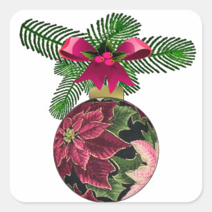Retro 50er Poinsettia Burgund Ornament Quadratischer Aufkleber