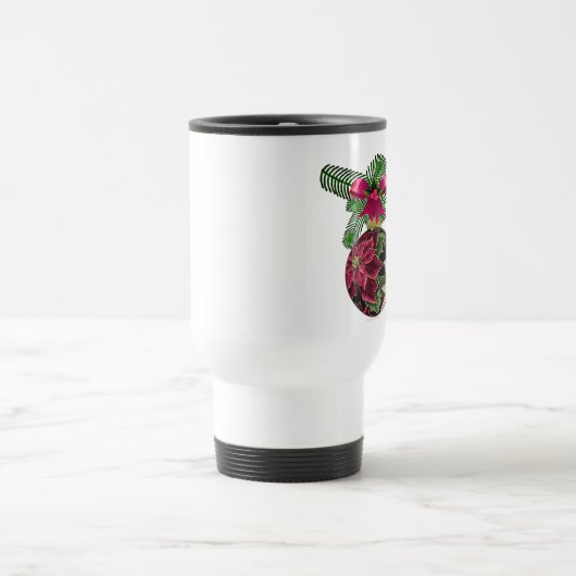 Retro 50er Poinsettia Burgund Ornament Reisebecher (Mittel)