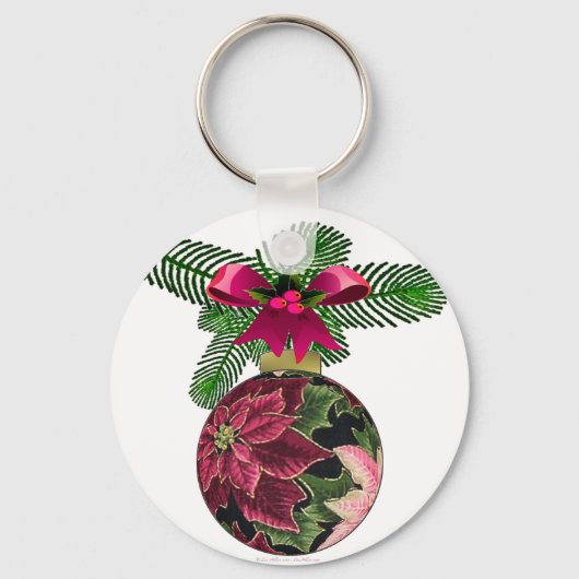 Retro 50er Poinsettia Burgund Ornament Schlüsselanhänger (Vorderseite)