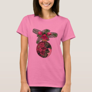 Retro 50er Poinsettia Burgund Ornament T-Shirt