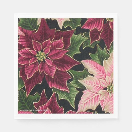 Retro 50er Poinsettia Burgundy Pink Paper Napkins Serviette (Vorderseite)